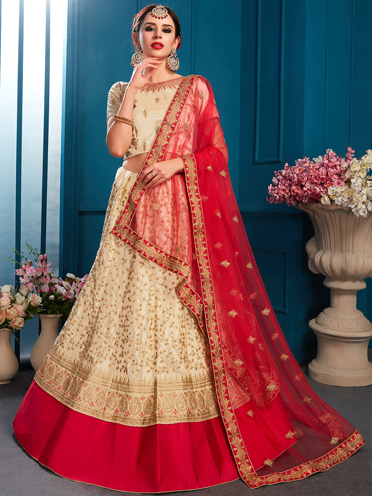 Beige Designer Semi Stitched Lehenga With Unstitched Blouse