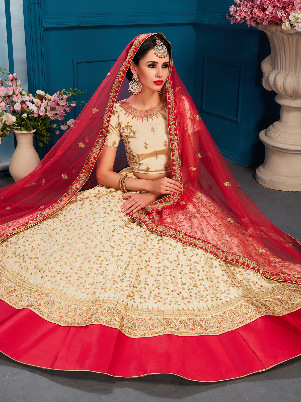 Beige Designer Semi Stitched Lehenga With Unstitched Blouse