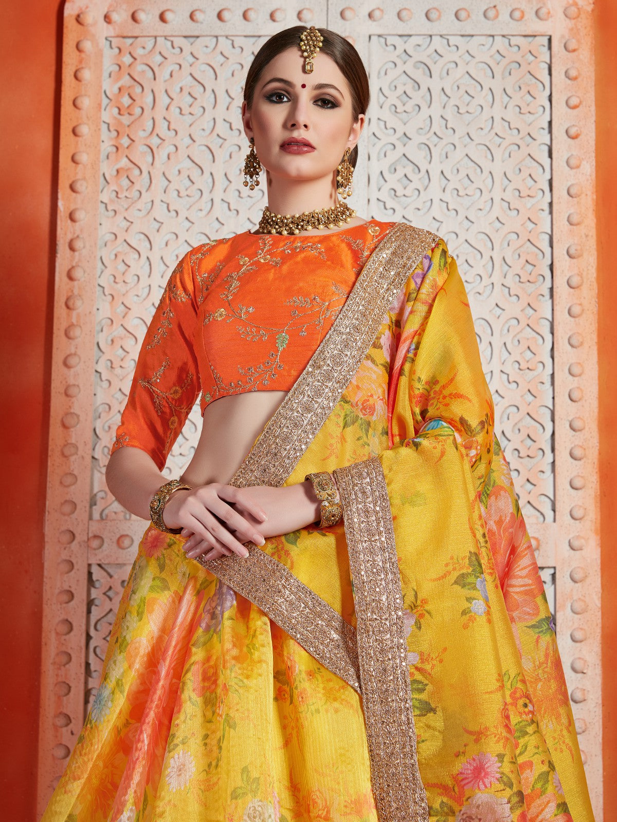 Designer Yellow Art Silk Semi Stitched Lehenga With Unstitched Blouse