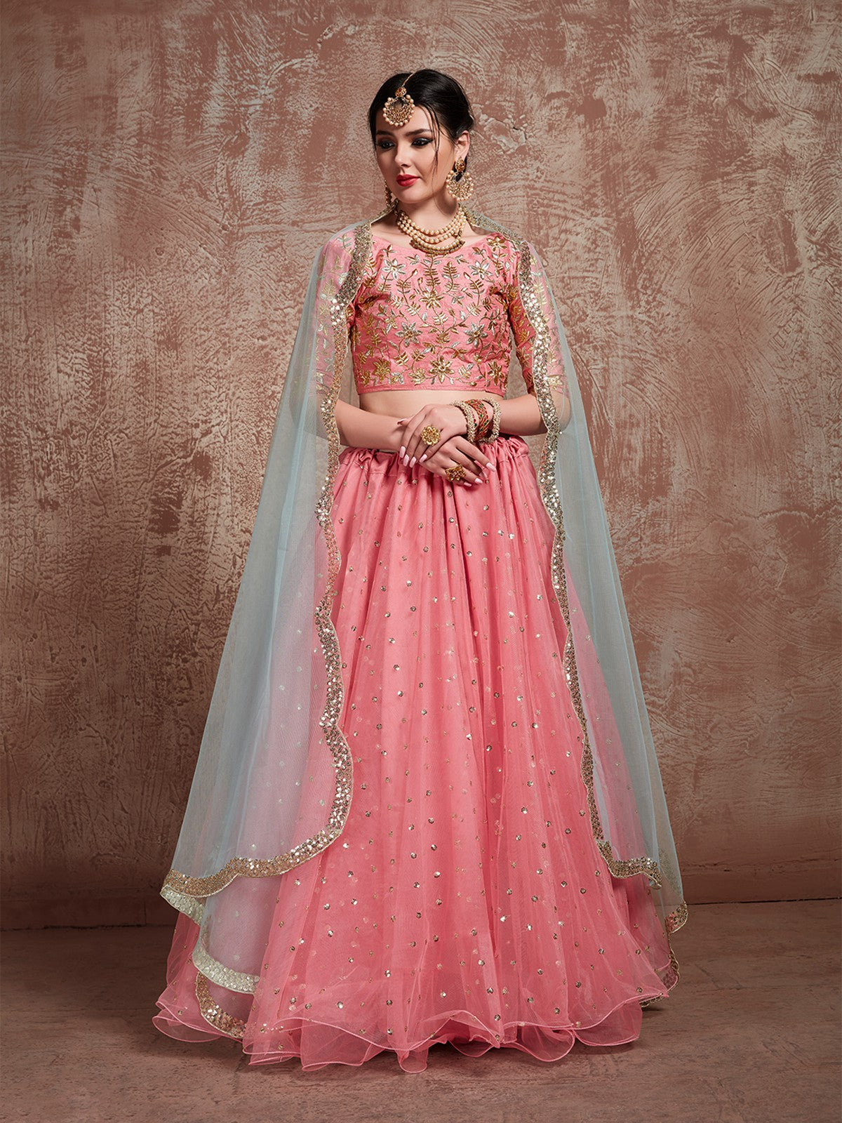 Designer Pink Semi Stitched Lehenga With Unstitched Blouse