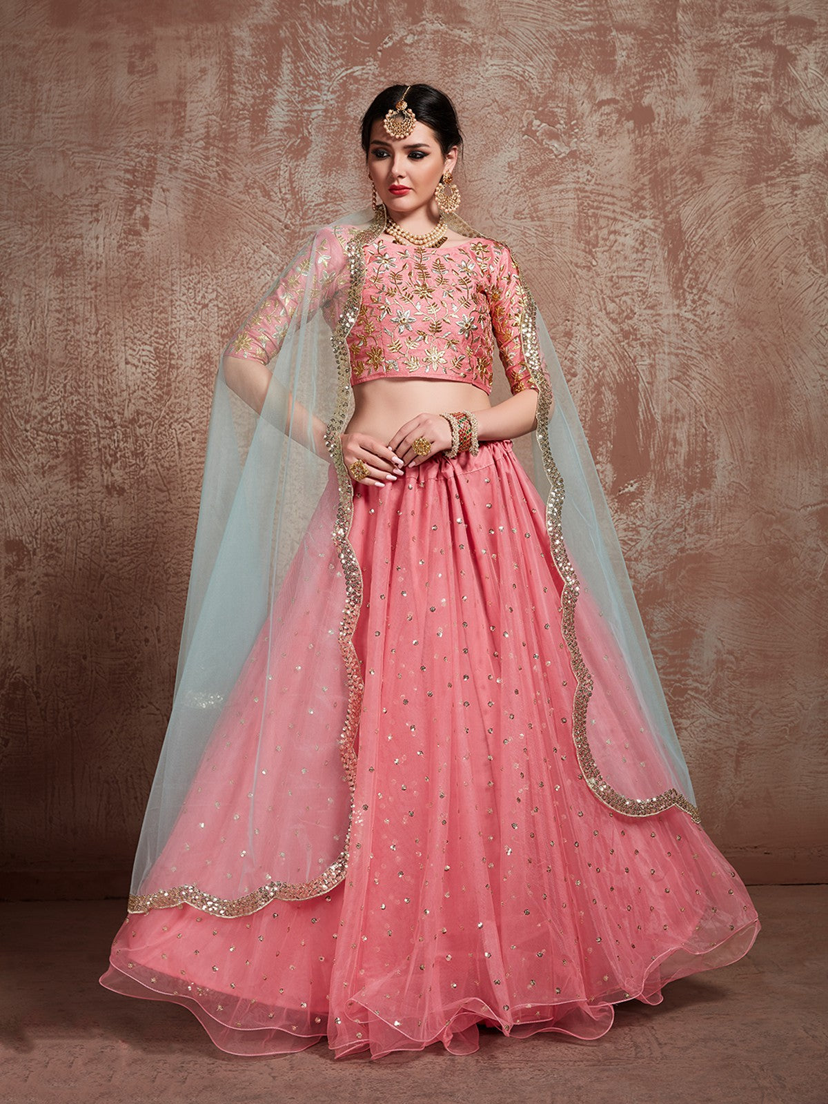 Designer Pink Semi Stitched Lehenga With Unstitched Blouse