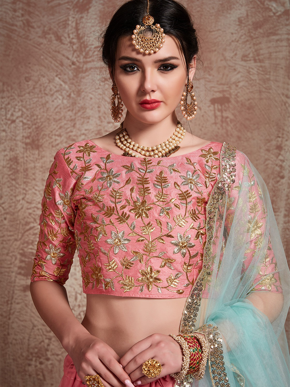 Designer Pink Semi Stitched Lehenga With Unstitched Blouse