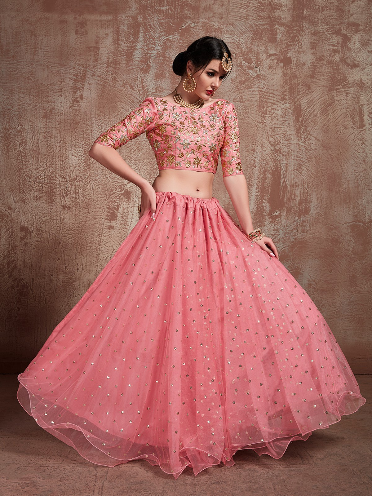 Designer Pink Semi Stitched Lehenga With Unstitched Blouse