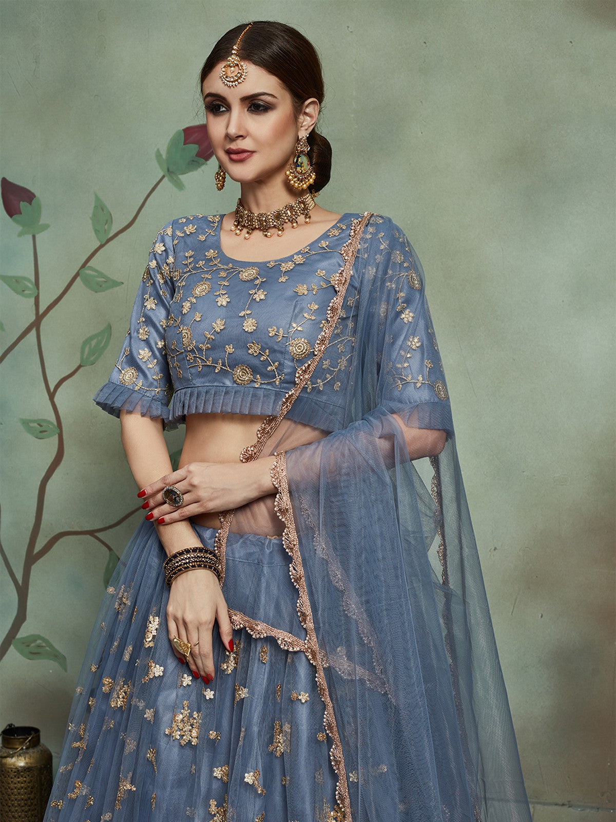Grey Designer Semi Stitched Lehenga With Unstitched Blouse