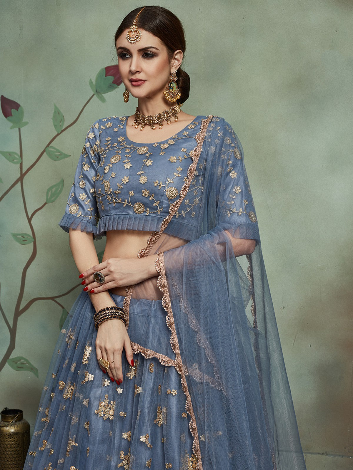 Grey Designer Semi Stitched Lehenga With Unstitched Blouse