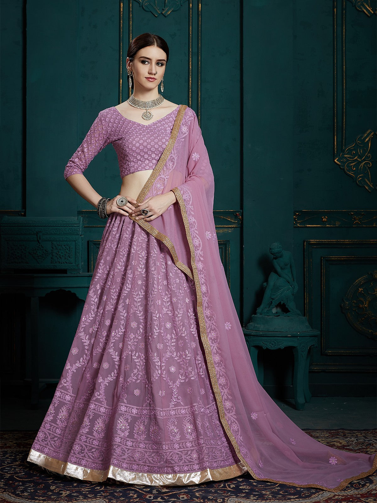 Designer Purple Soft Net   Semi Stitched Lehenga With Unstitched Blouse