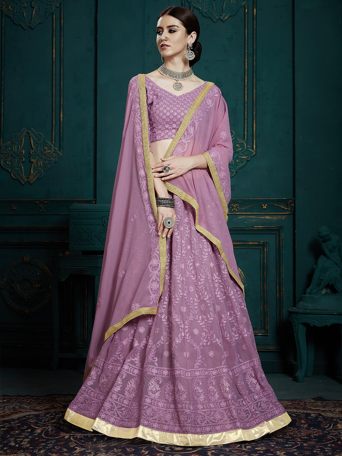 Designer Purple Soft Net   Semi Stitched Lehenga With Unstitched Blouse