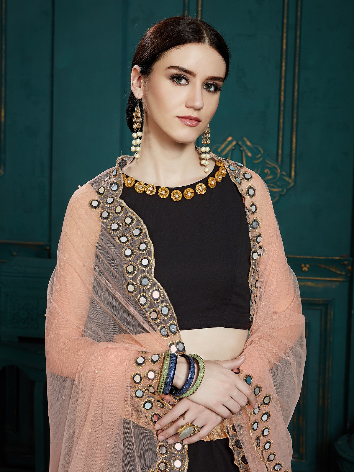 Black Classy Semi Stitched Lehenga With Unstitched Blouse