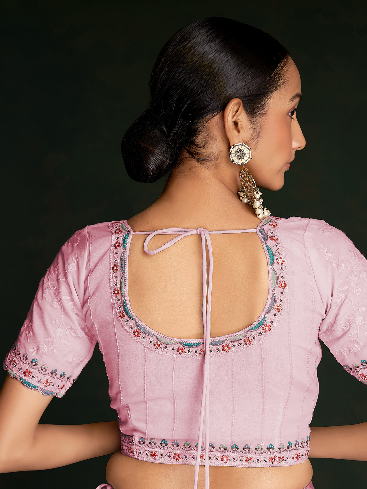 Stylish Pink Georgette Embroidered Saree With Unstitched Blouse