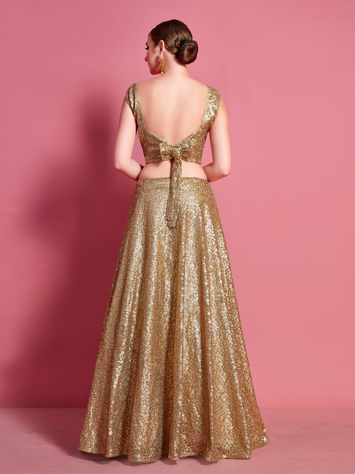 Golden Soft Net Semi Stitched Lehenga With Unstitched Blouse