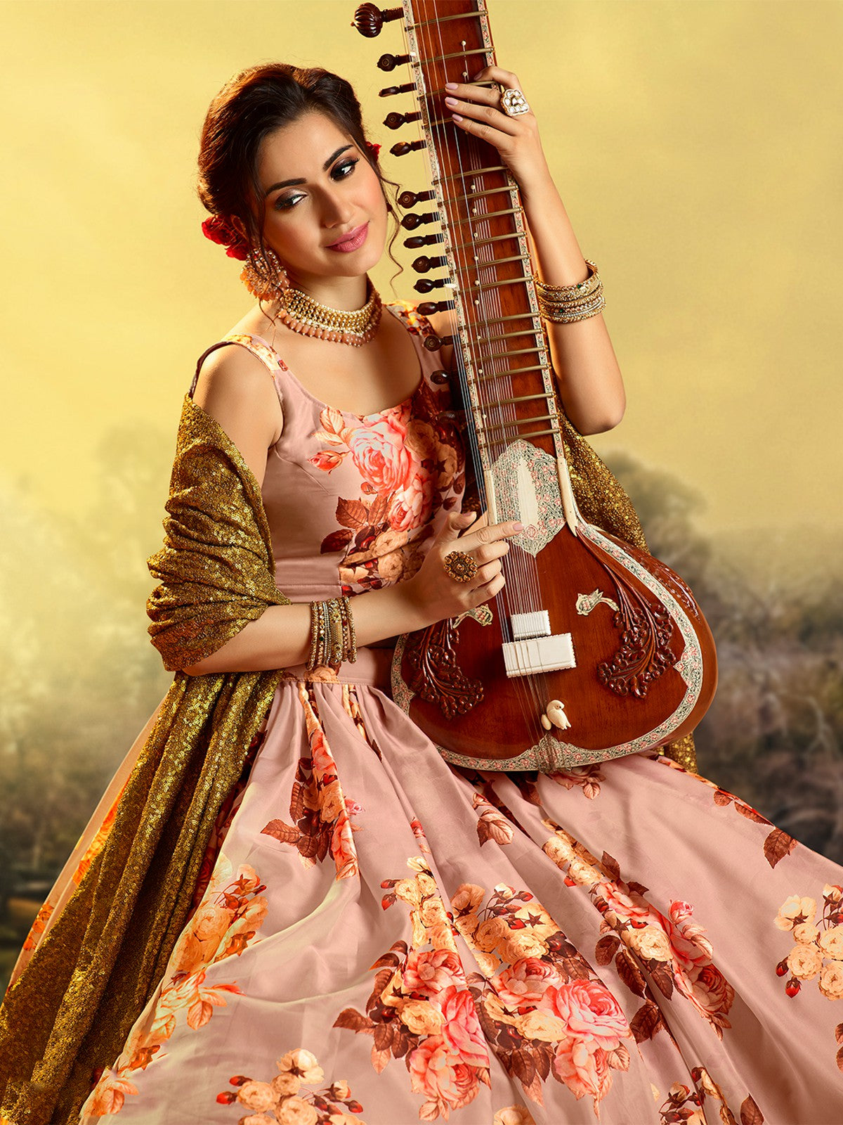 Beautiful Peach Semi Stitched Lehenga With Unstitched Blouse