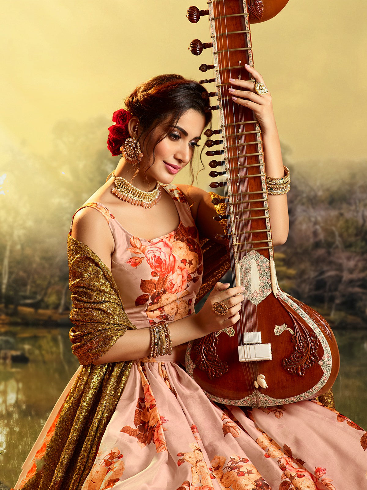 Beautiful Peach Semi Stitched Lehenga With Unstitched Blouse