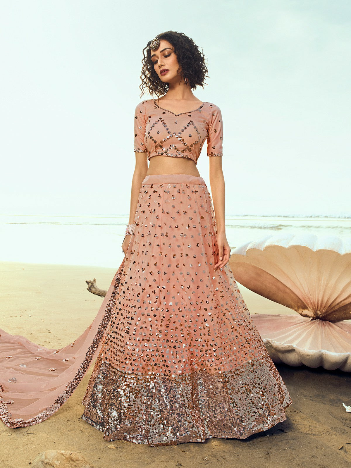 Peach Classy Semi Stitched Lehenga with Unstitched Blouse