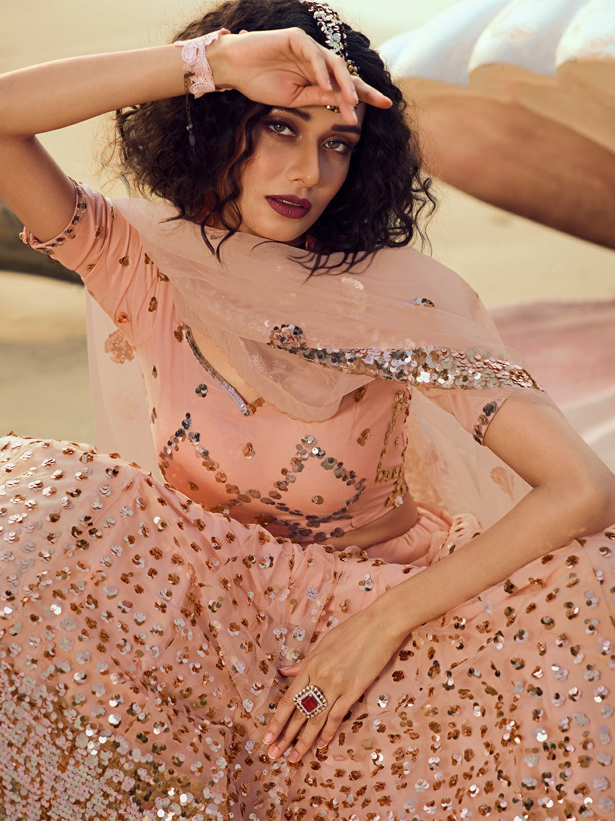 Peach Classy Semi Stitched Lehenga with Unstitched Blouse