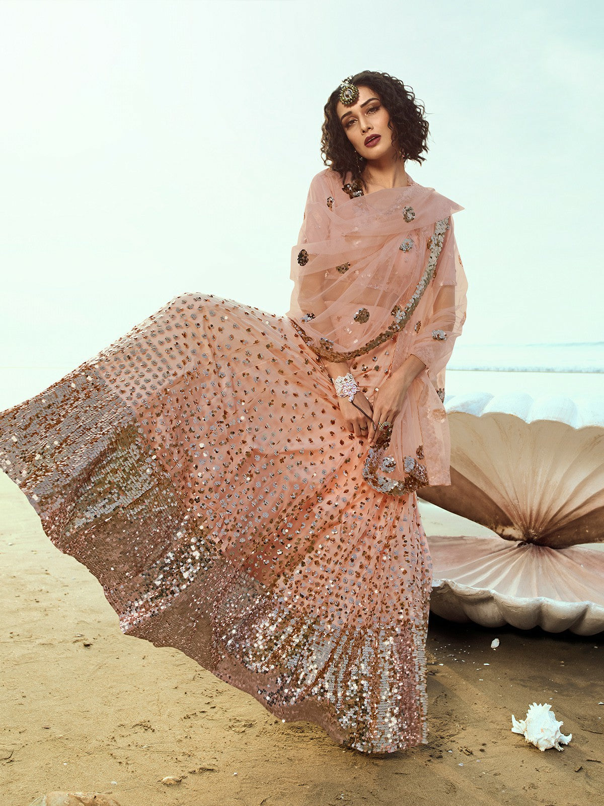 Peach Classy Semi Stitched Lehenga with Unstitched Blouse