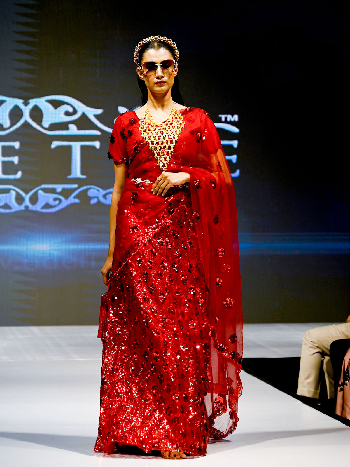 Red Soft Net Sequins Semi Stitched Lehenga with Unstitched Blouse