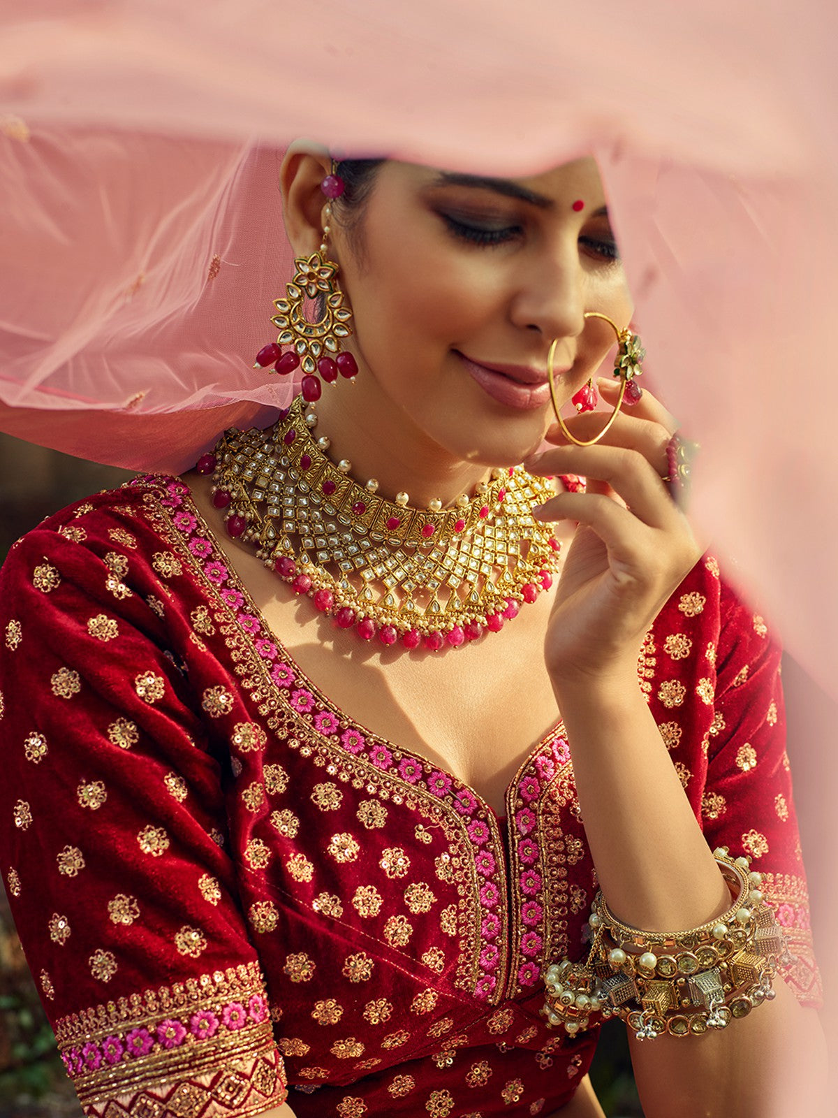 Festive Maroon Semi Stitched Lehenga With Unstitched Blouse