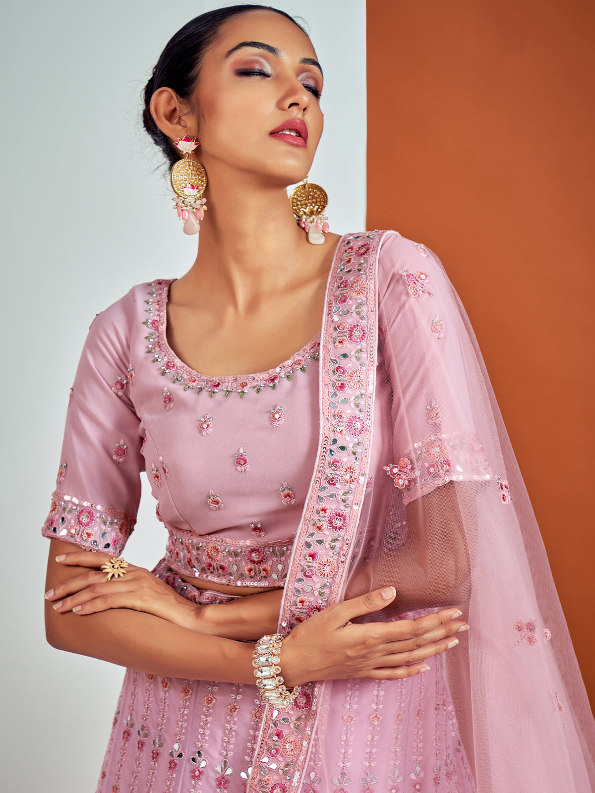 Beautiful Pink Georgette Semi Stitched Lehenga With Unstitched Blouse