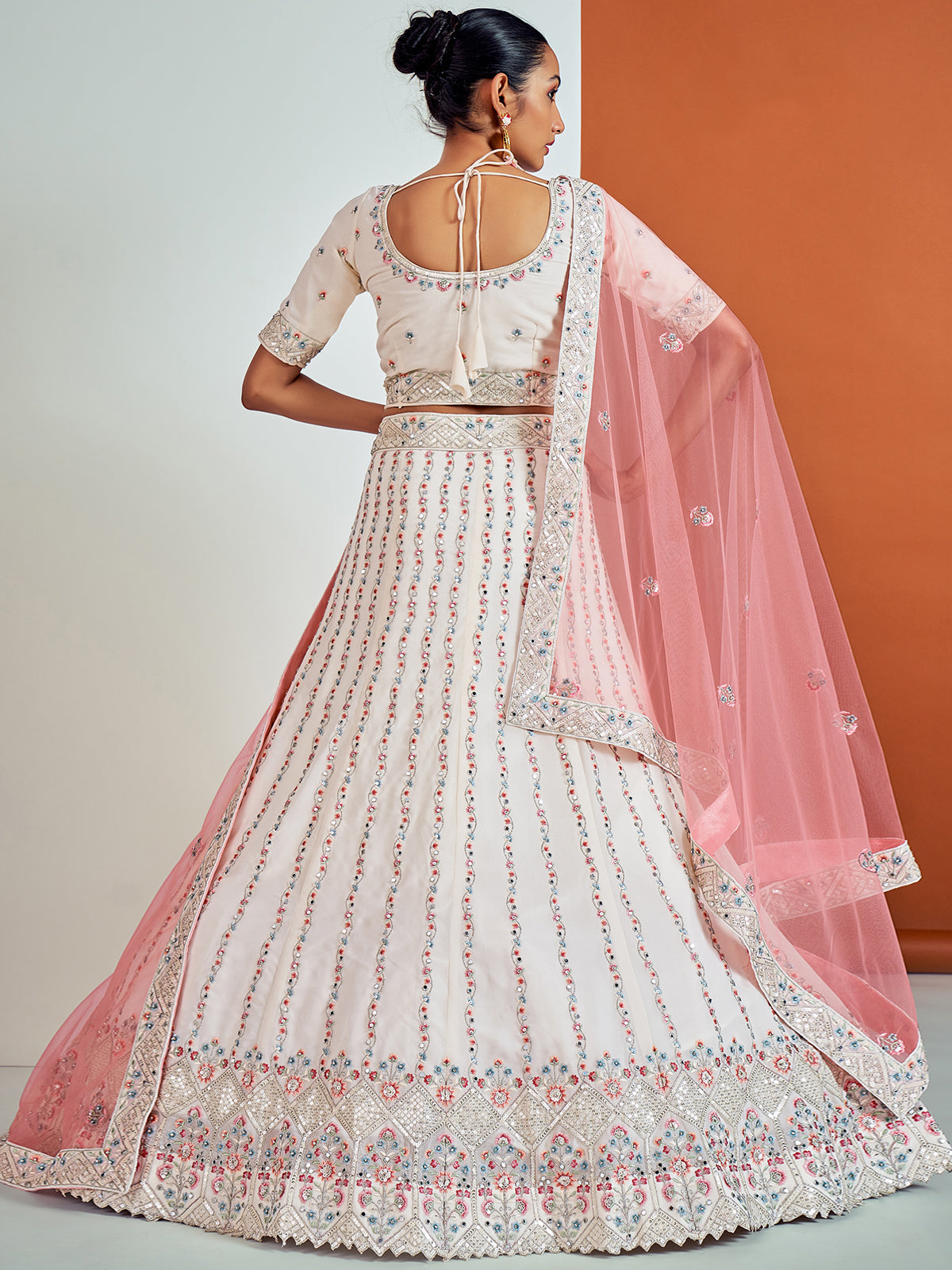 Modren White Georgette Semi Stitched Lehenga With Unstitched Blouse