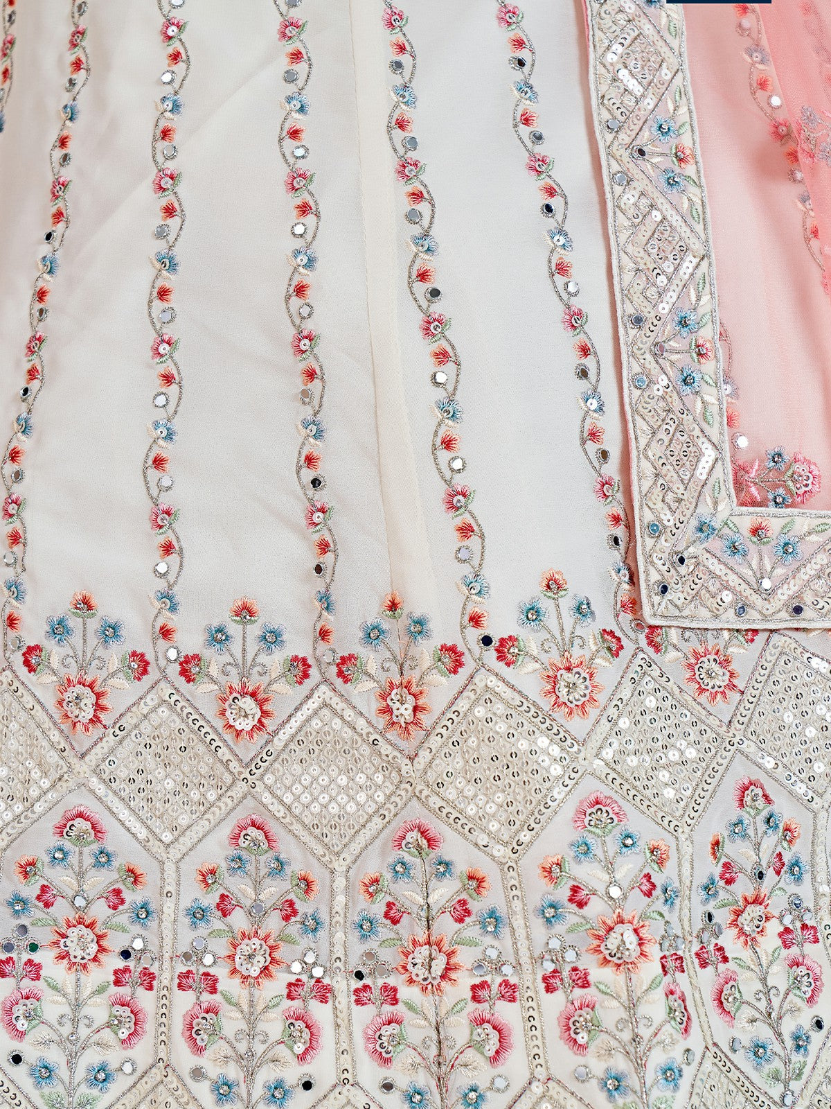 Modren White Georgette Semi Stitched Lehenga With Unstitched Blouse