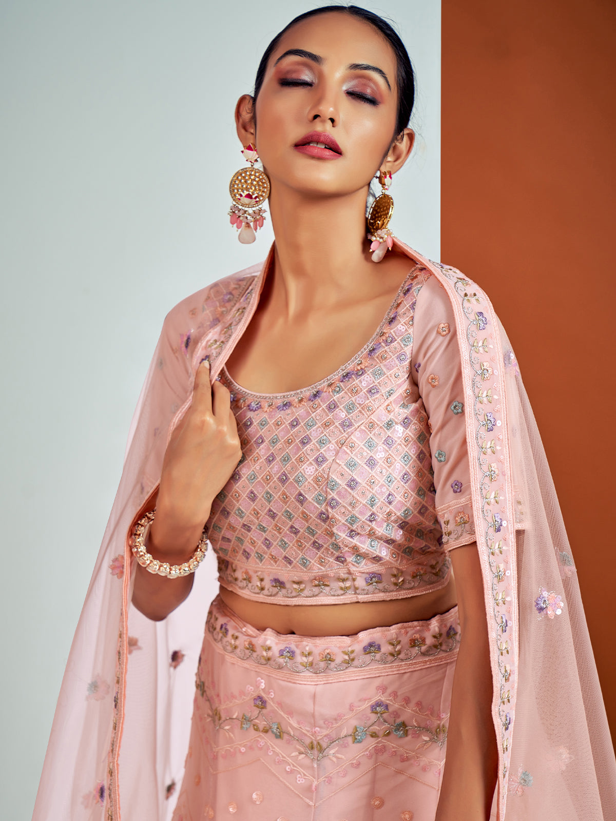 Stunning Pink Georgette Semi Stitched Lehenga With Unstitched Blouse