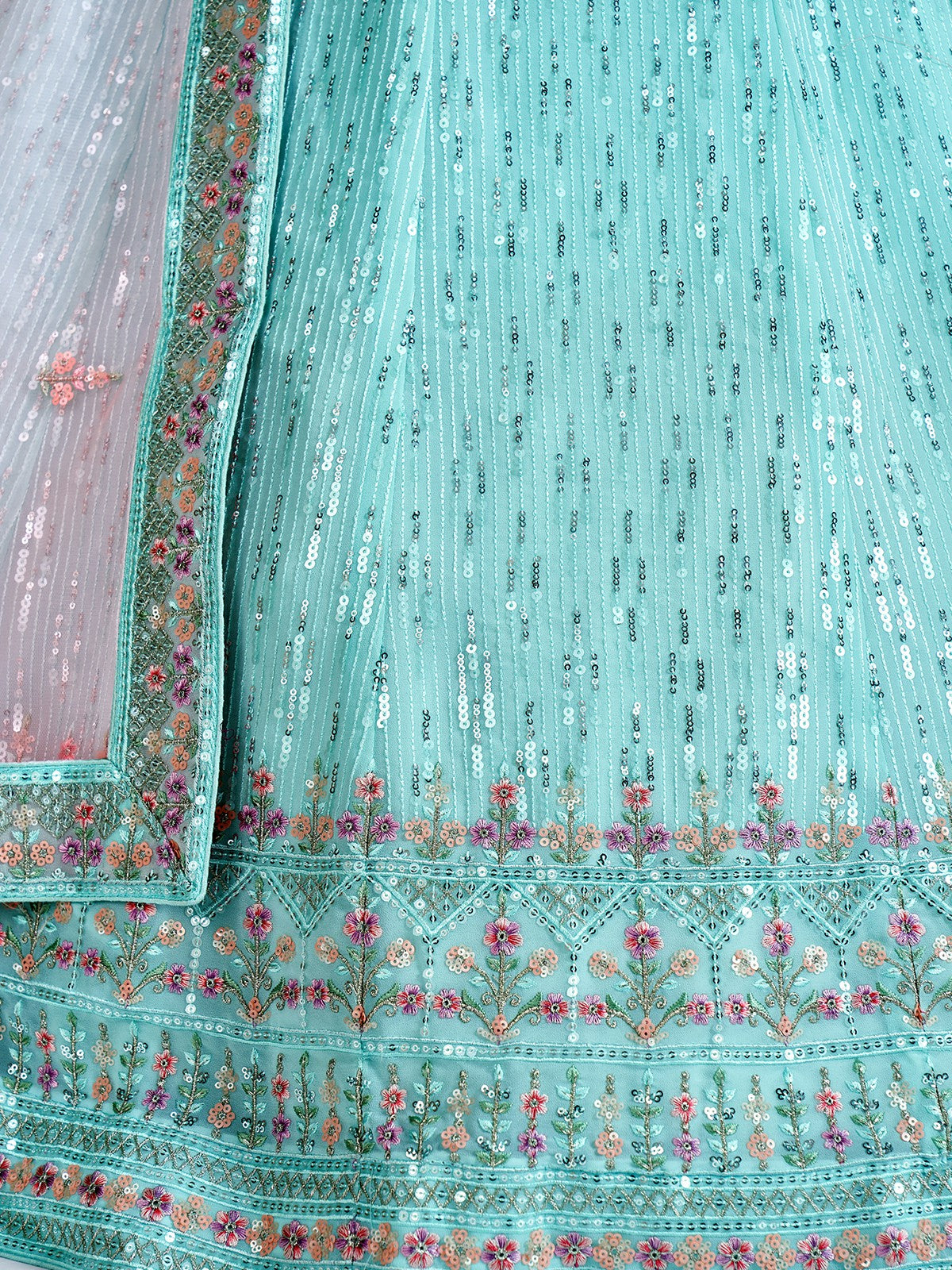 Classic Blue Georgette Semi Stitched Lehenga With Unstitched Blouse