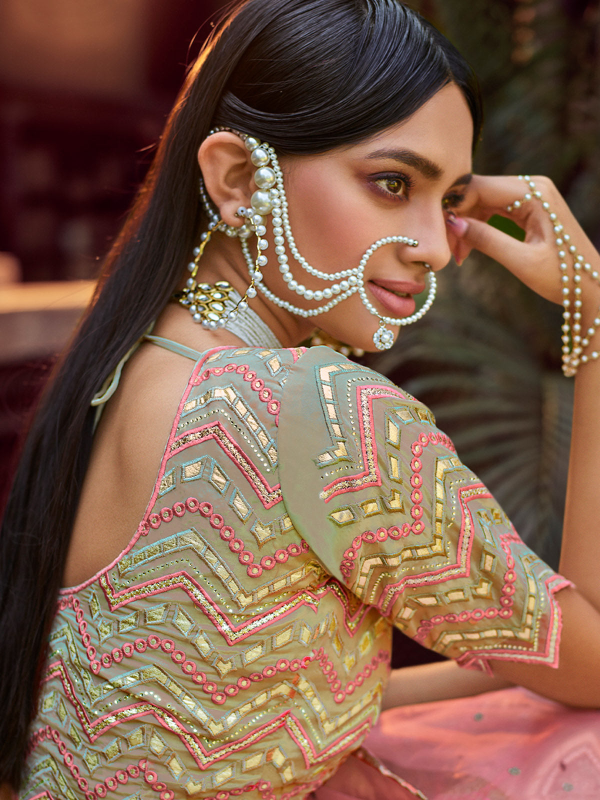 Green Embroidered Organza Semi Stitched Lehenga With Unstitched Blouse