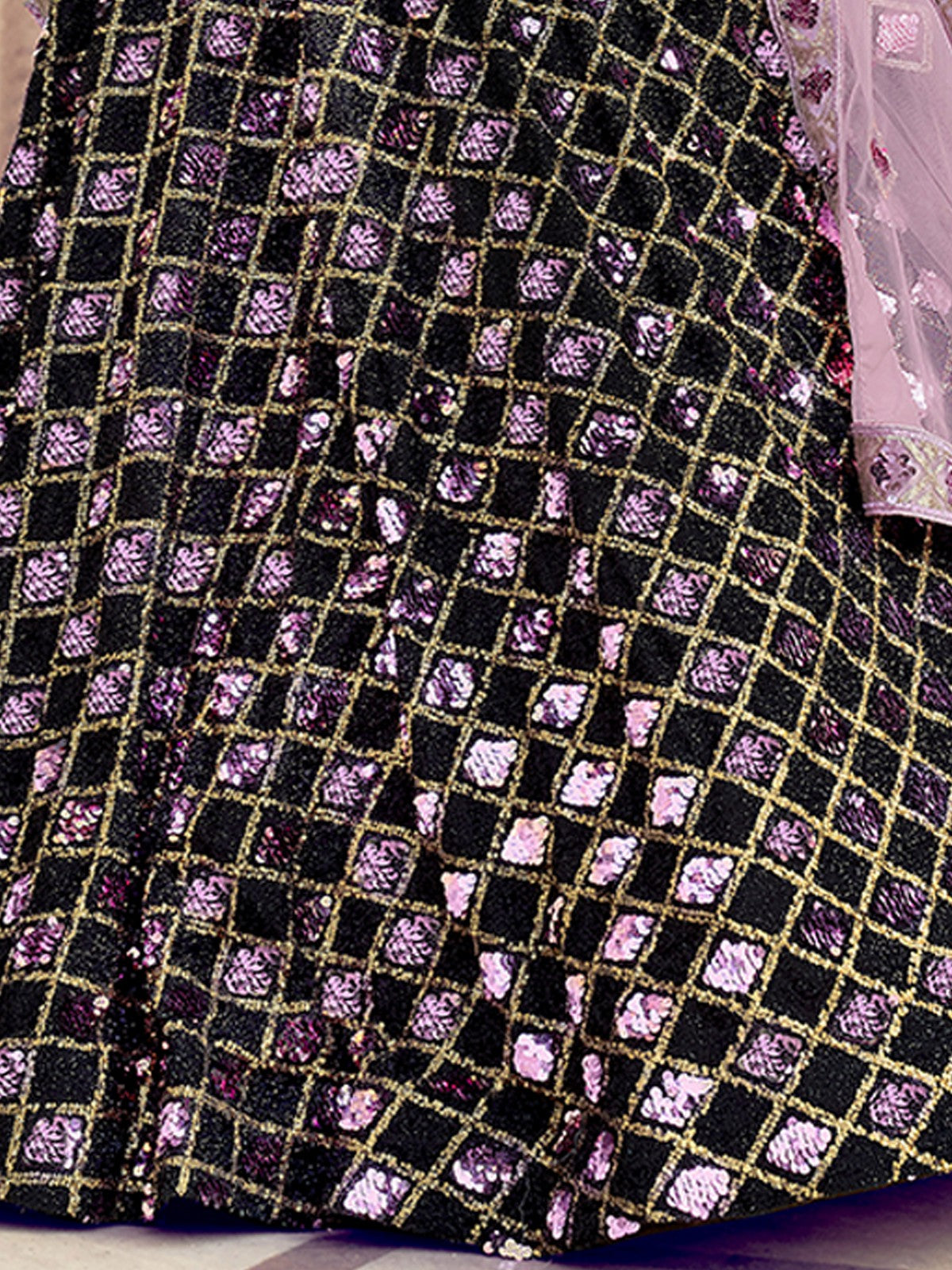 Black Designer Sequins Semi Stitched Lehenga With Unstitched Blouse