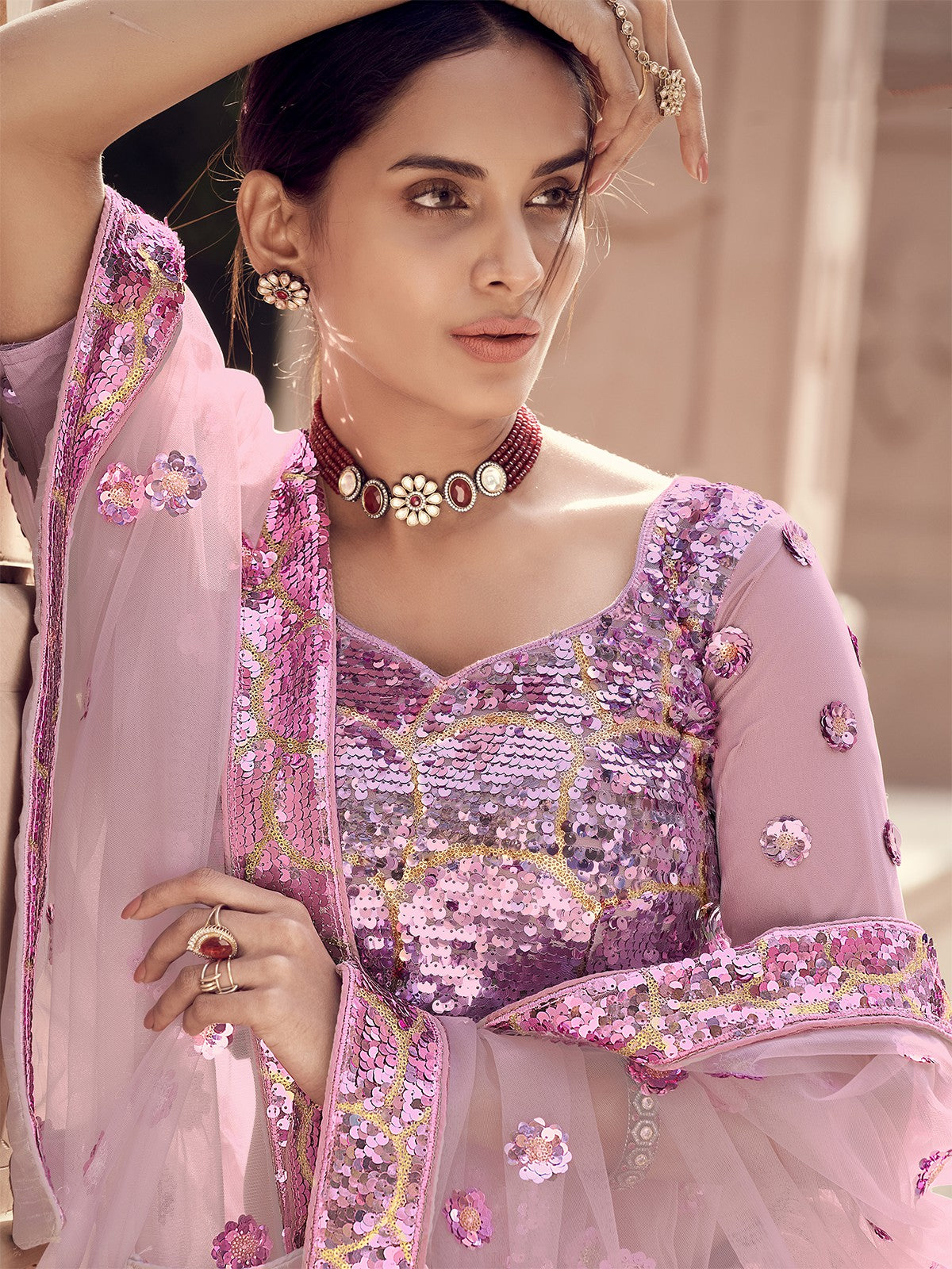 Classy Pink Soft Net Semi Stitched Lehenga With Unstitched Blouse