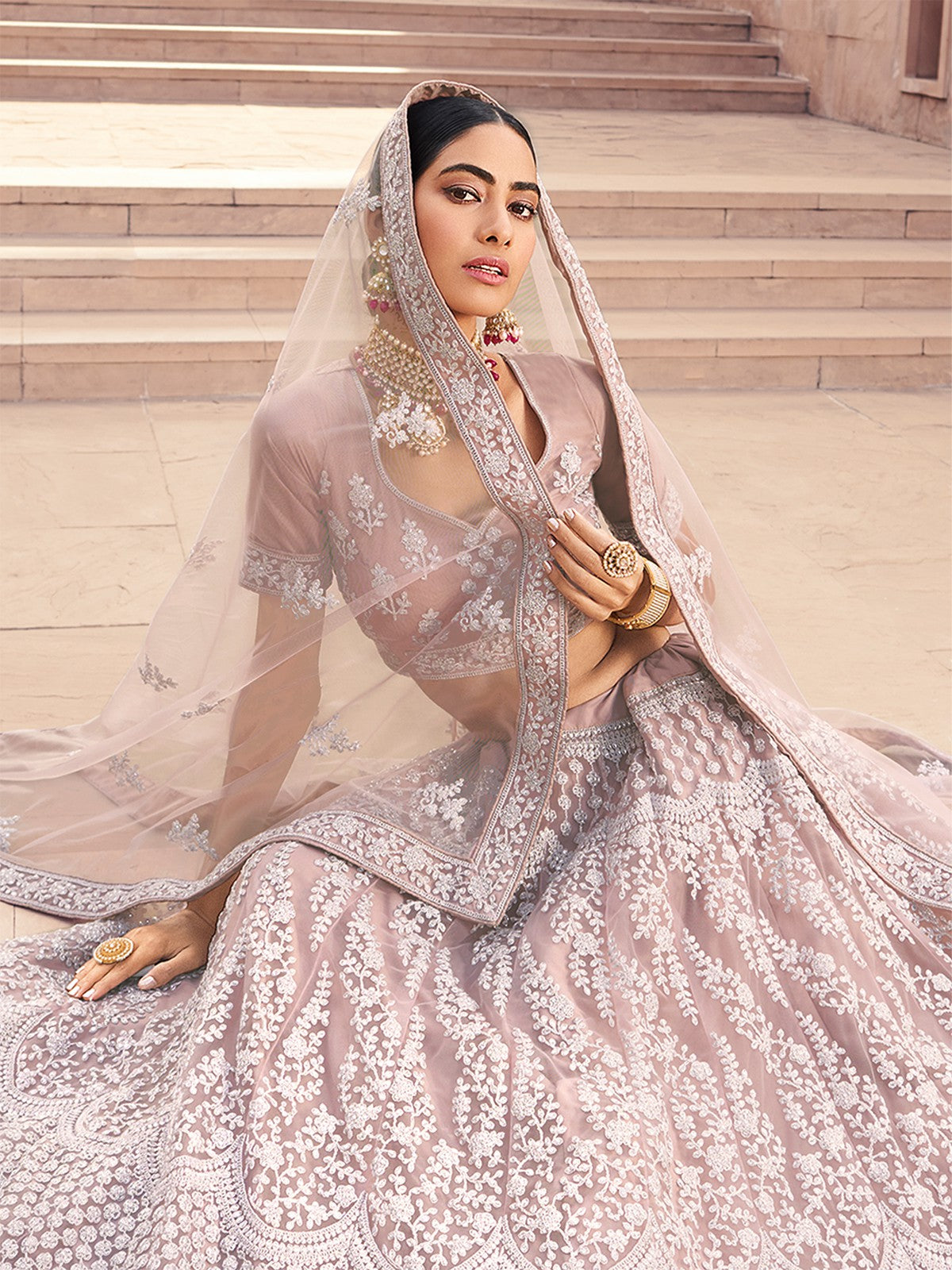 Impressive Lilac Soft Net Semi Stitched Lehenga With Unstitched Blouse