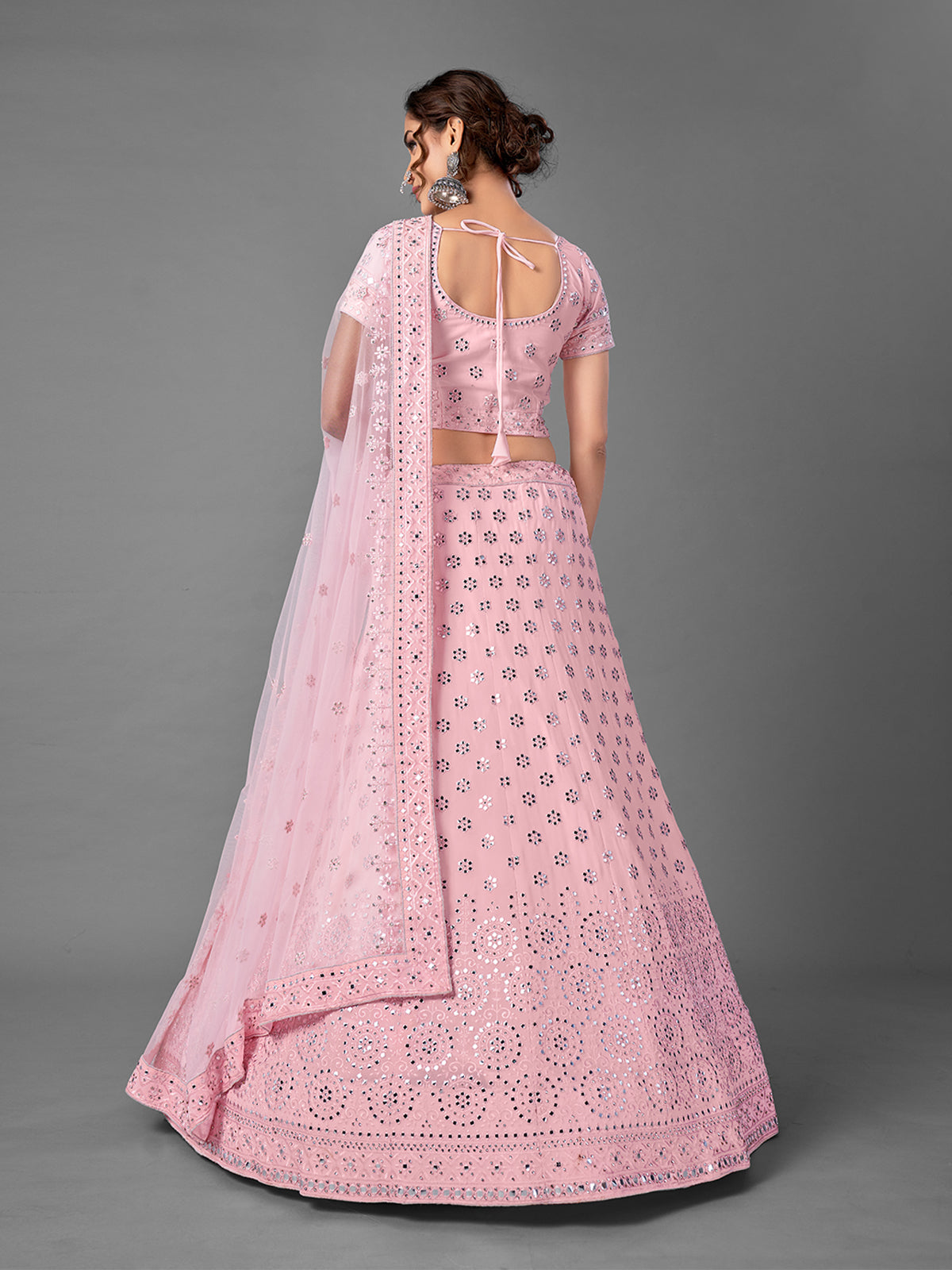 Pink Georgette Semi Stitched Lehenga With Unstitched Blouse