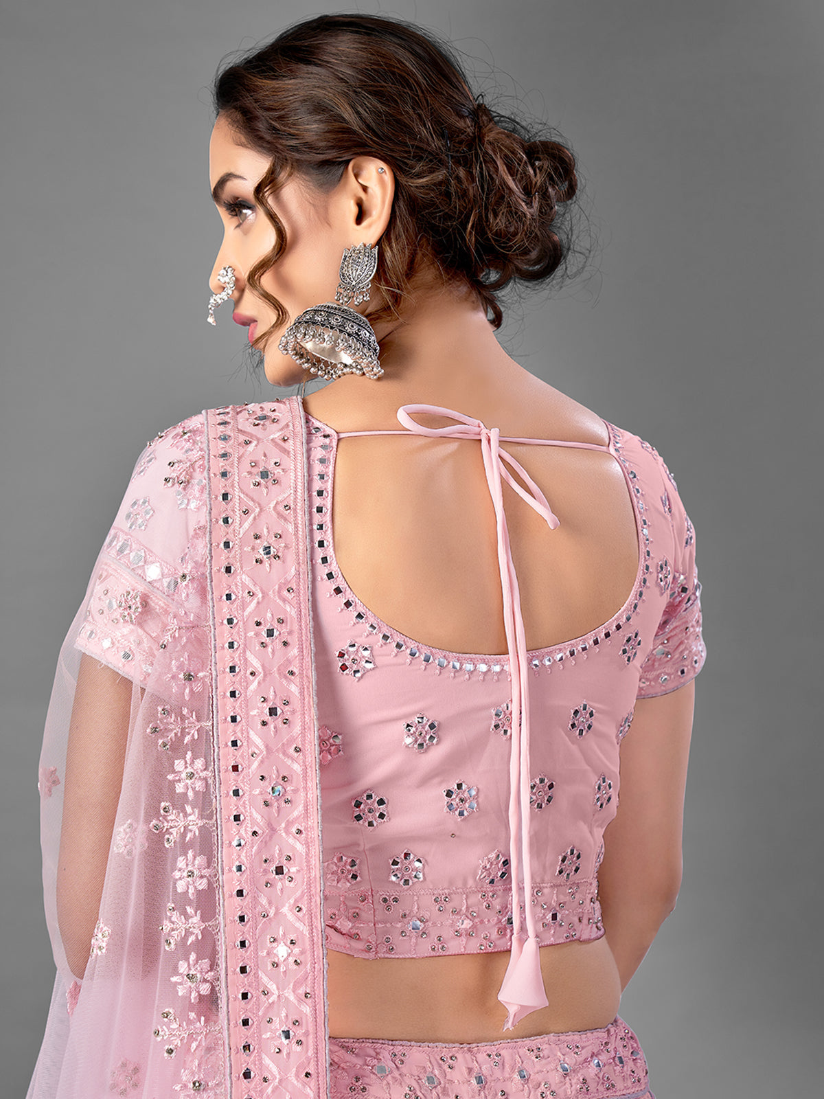 Pink Georgette Semi Stitched Lehenga With Unstitched Blouse