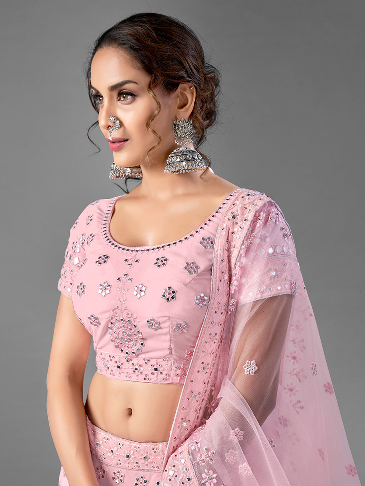 Pink Georgette Semi Stitched Lehenga With Unstitched Blouse