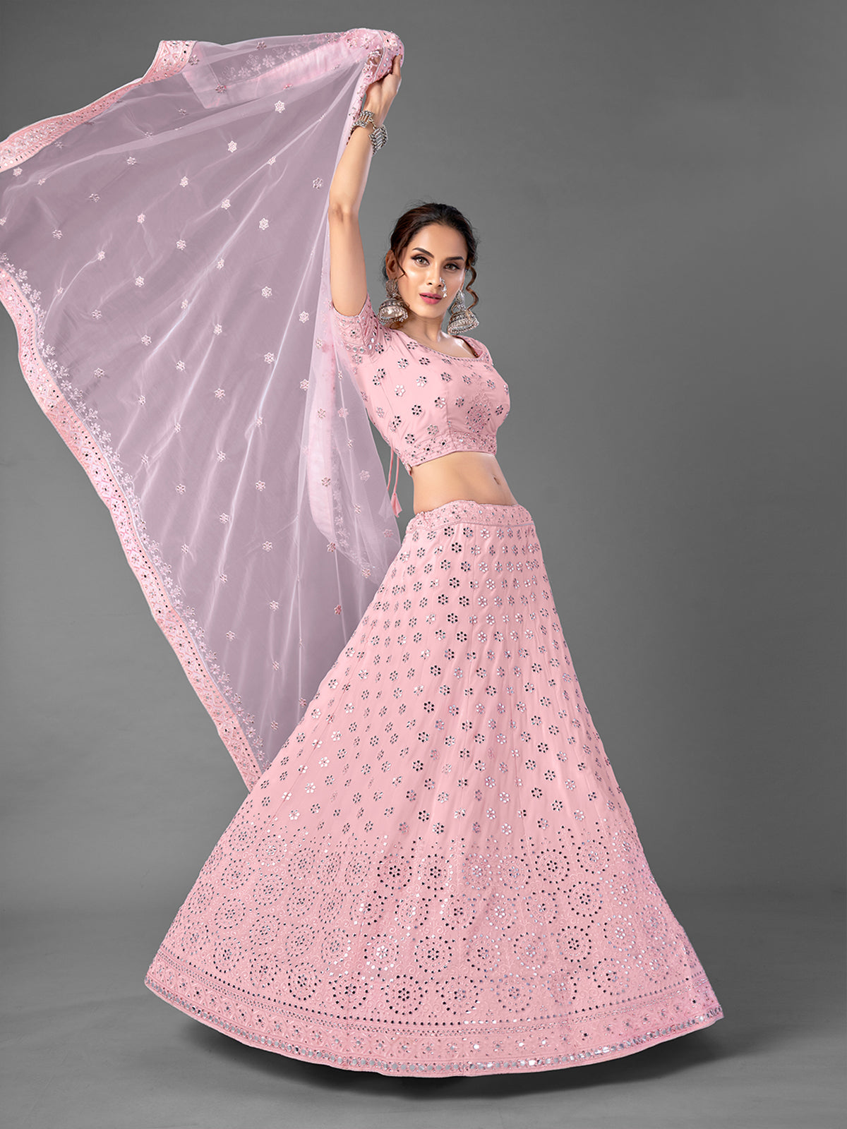 Pink Georgette Semi Stitched Lehenga With Unstitched Blouse
