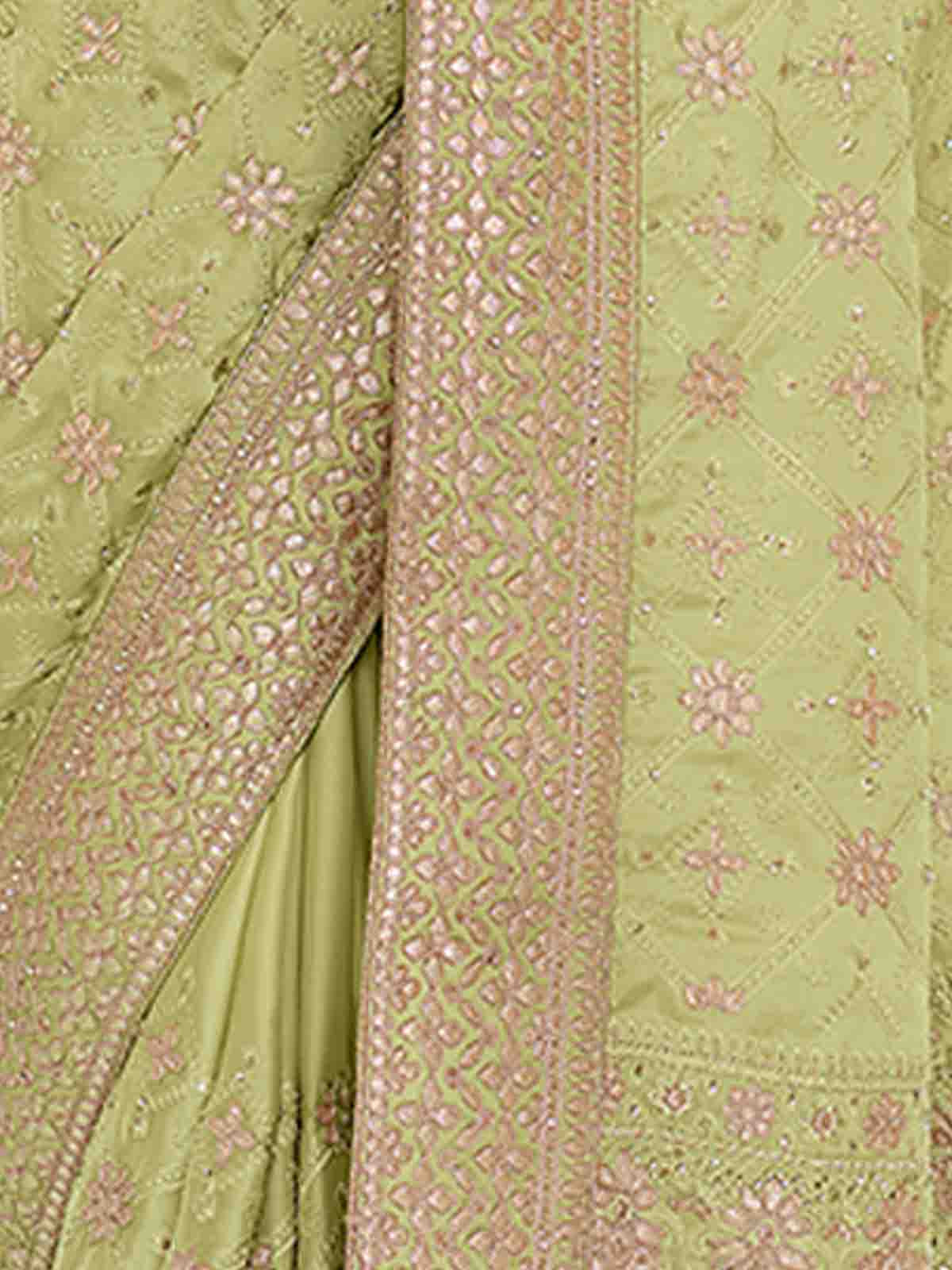 Green Satin Georgette Saree With Unstitched Blouse