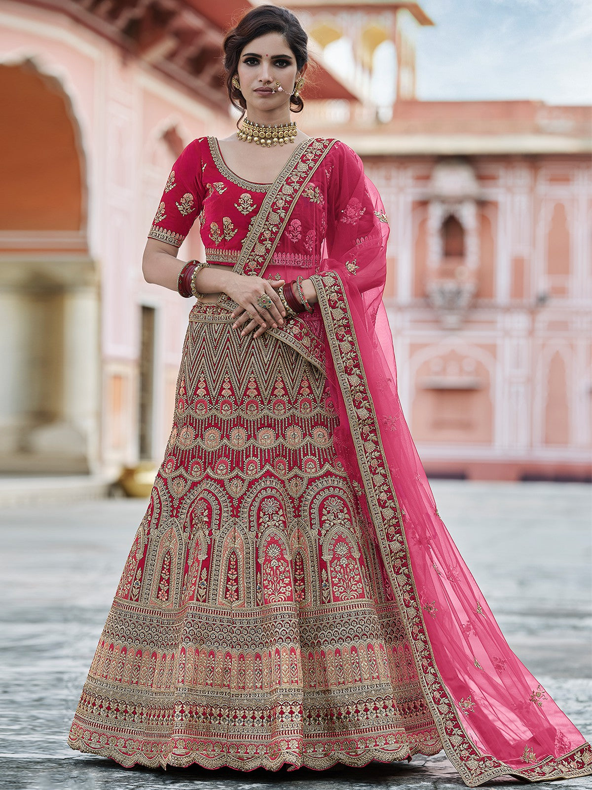 Fancy Maroon Semi Stitched Lehenga With Unstitched Blouse