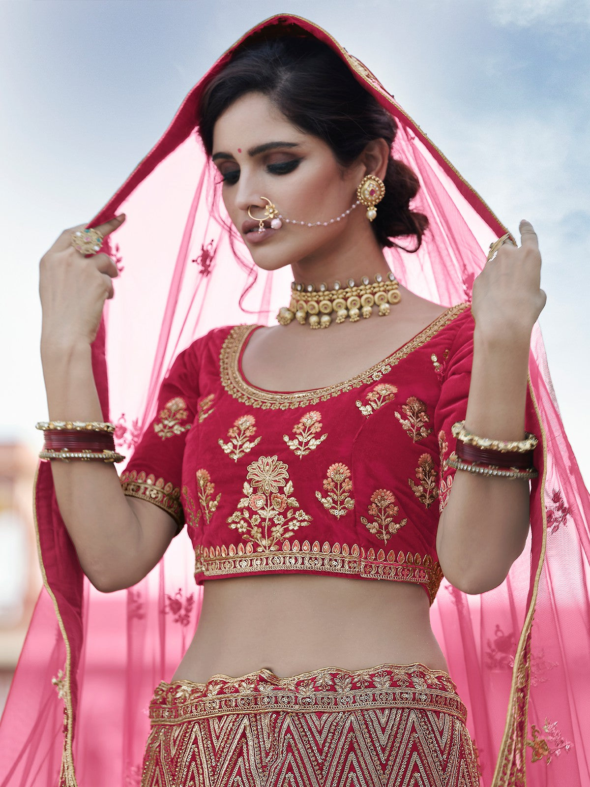 Fancy Maroon Semi Stitched Lehenga With Unstitched Blouse