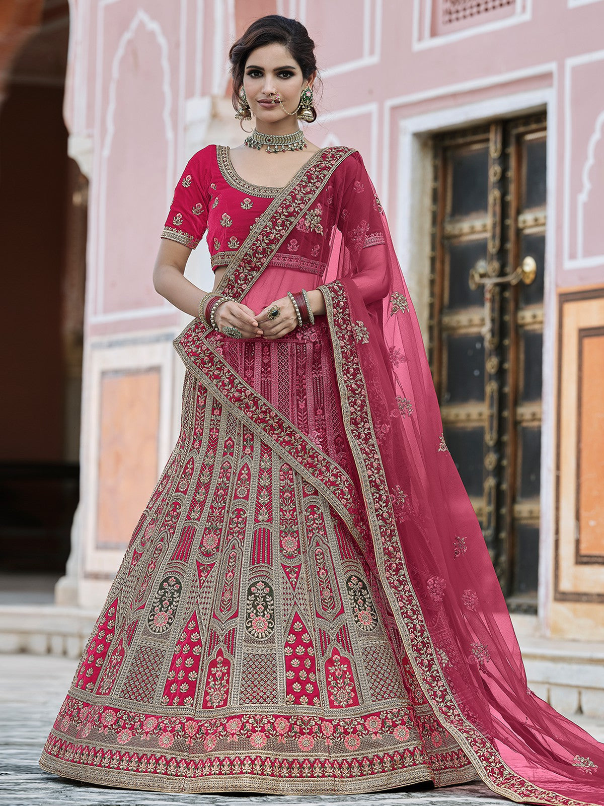 Designer Pink Semi Stitched Lehenga With Unstitched Blouse