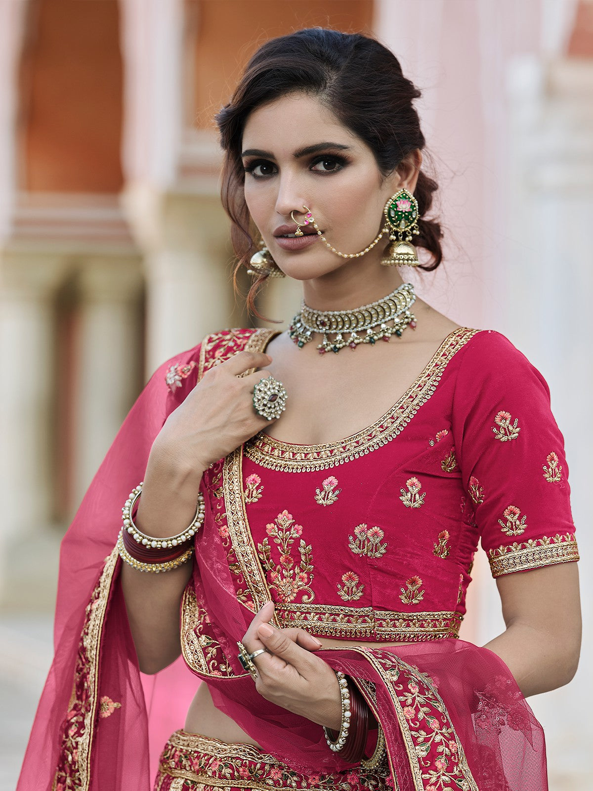 Designer Pink Semi Stitched Lehenga With Unstitched Blouse