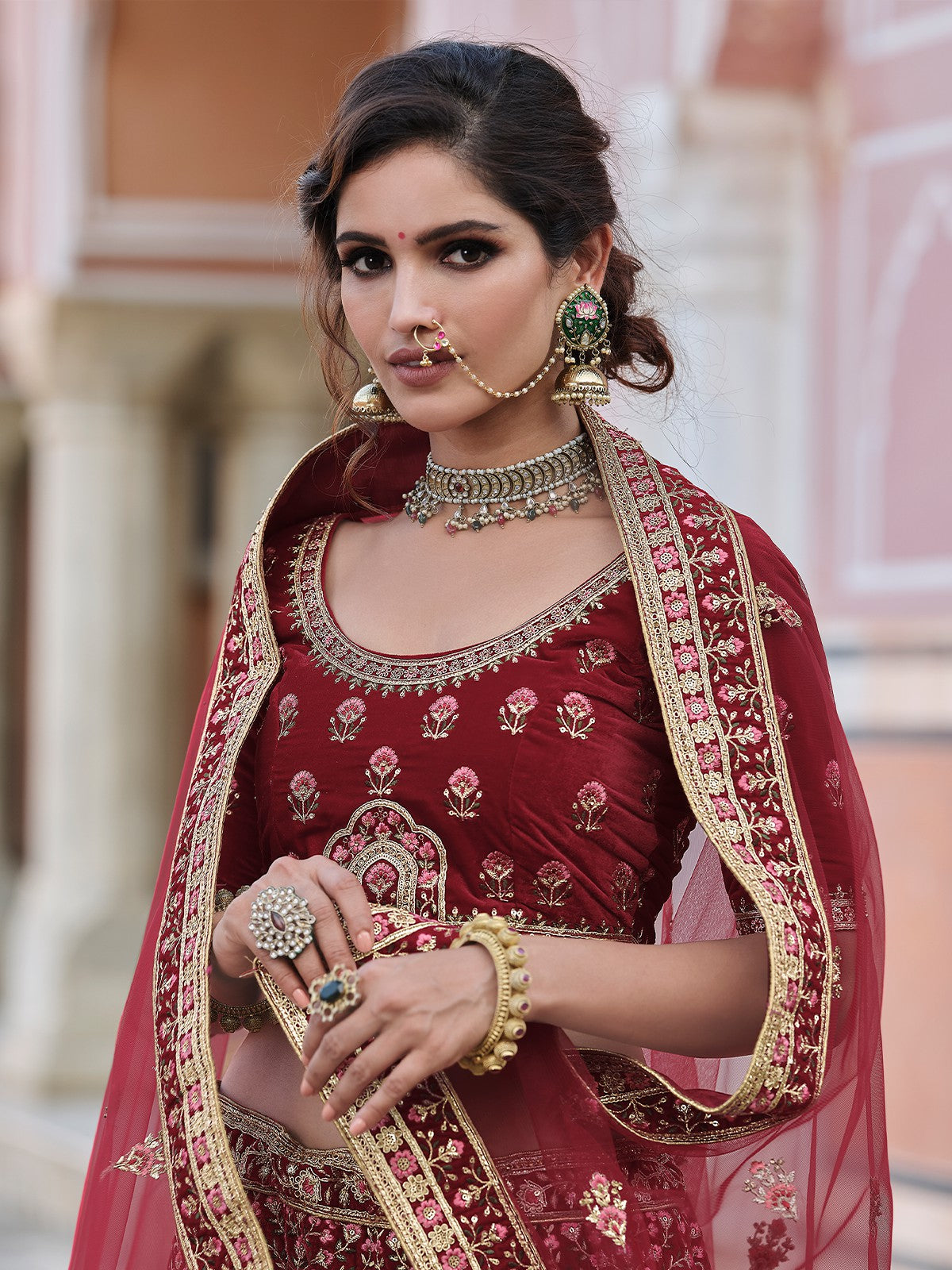 Fancy Pink Semi Stitched Lehenga With Unstitched Blouse