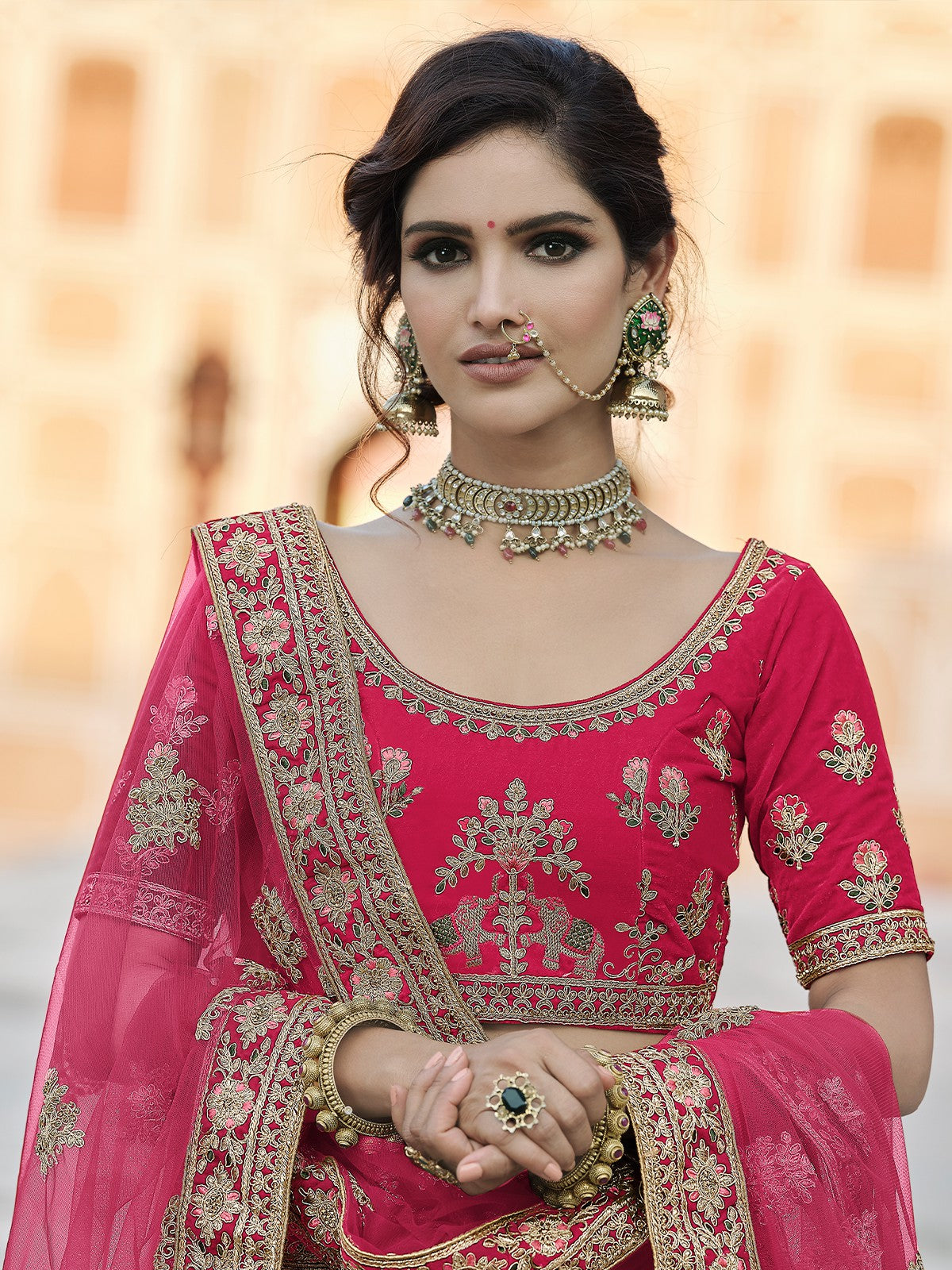 Fancy Pink Semi Stitched Lehenga With Unstitched Blouse