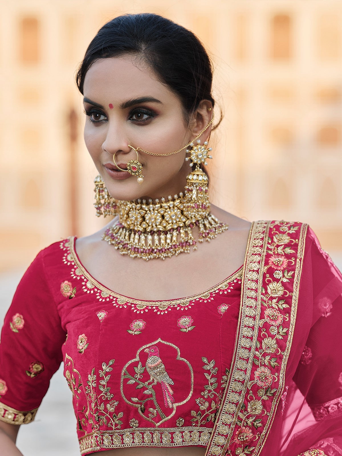 Designer Pink Semi Stitched Lehenga With Unstitched Blouse