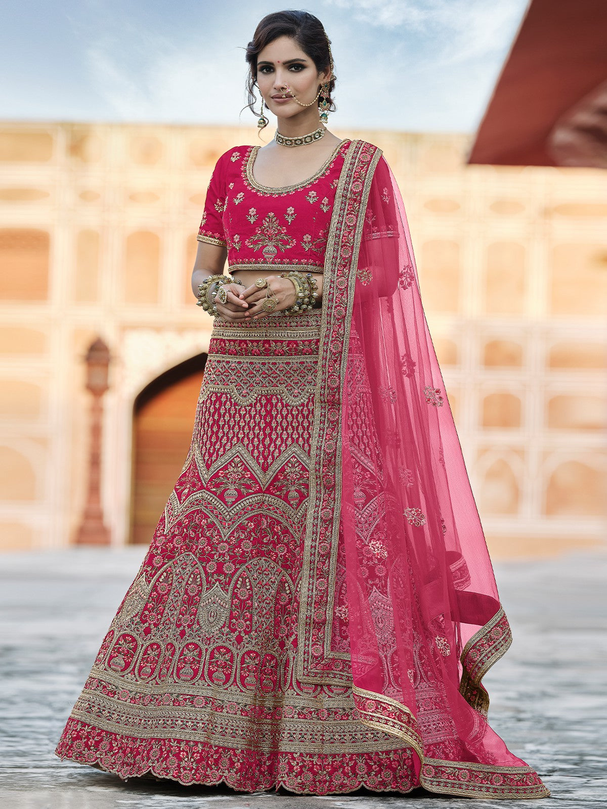 Pink Classy Semi Stitched Lehenga With Unstitched Blouse