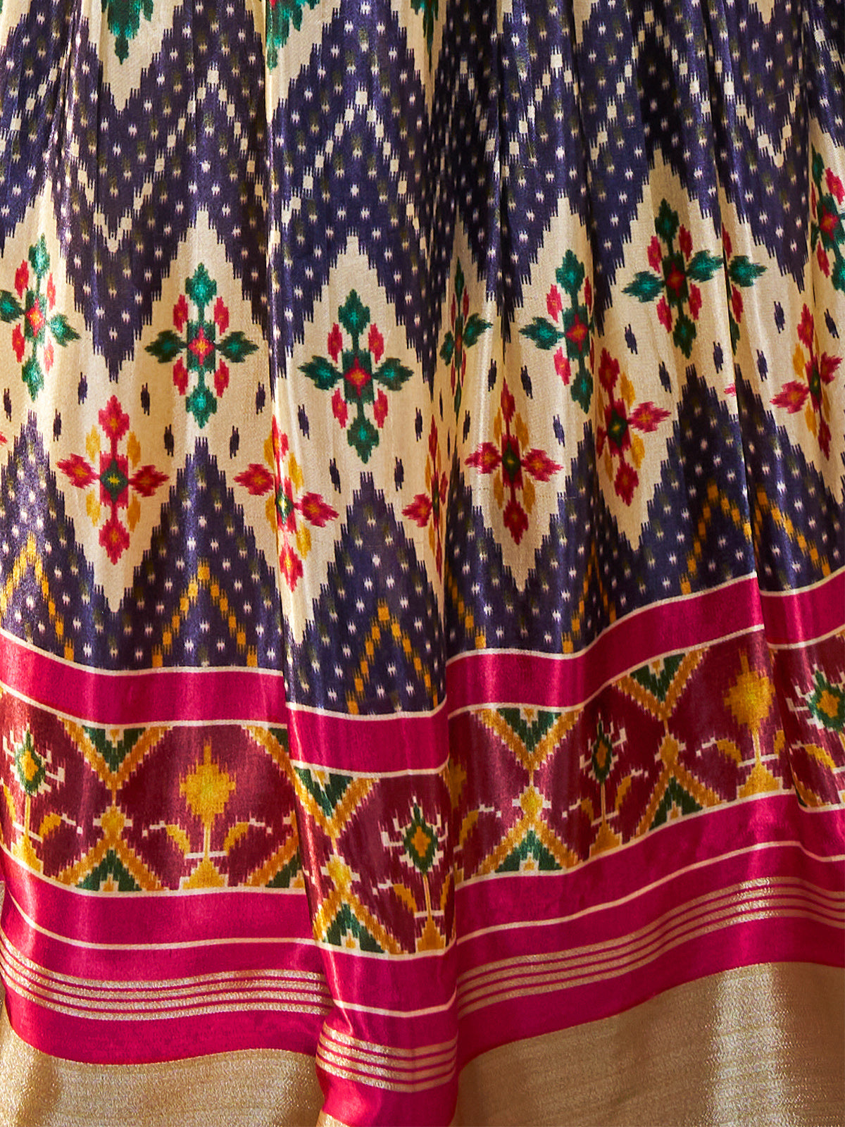 Light Yellow Silk Printed Semi Stitched Lehenga With Unstitched Blouse