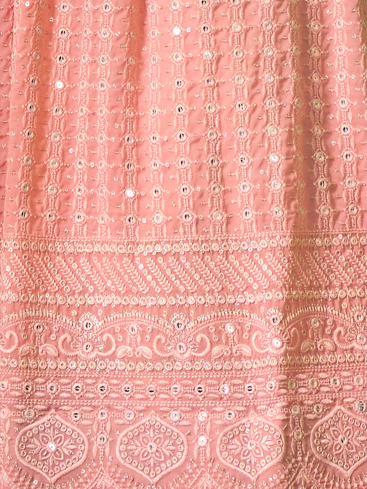 Peach Embroidered Semi Stitched Lehenga With Unstitched Blouse