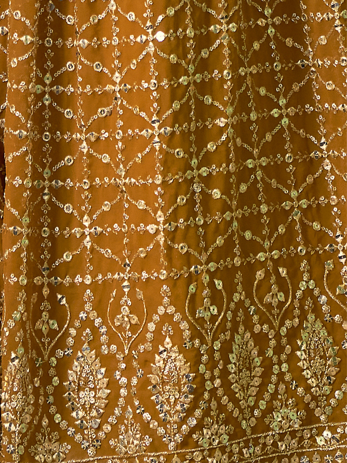 Mustard Embroidered Semi Stitched Lehenga With Unstitched Blouse