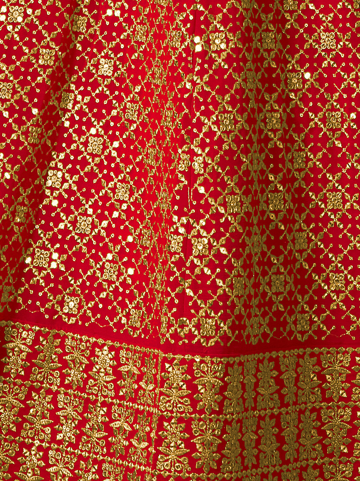 Red Embroidered Semi Stitched Lehenga With Unstitched Blouse