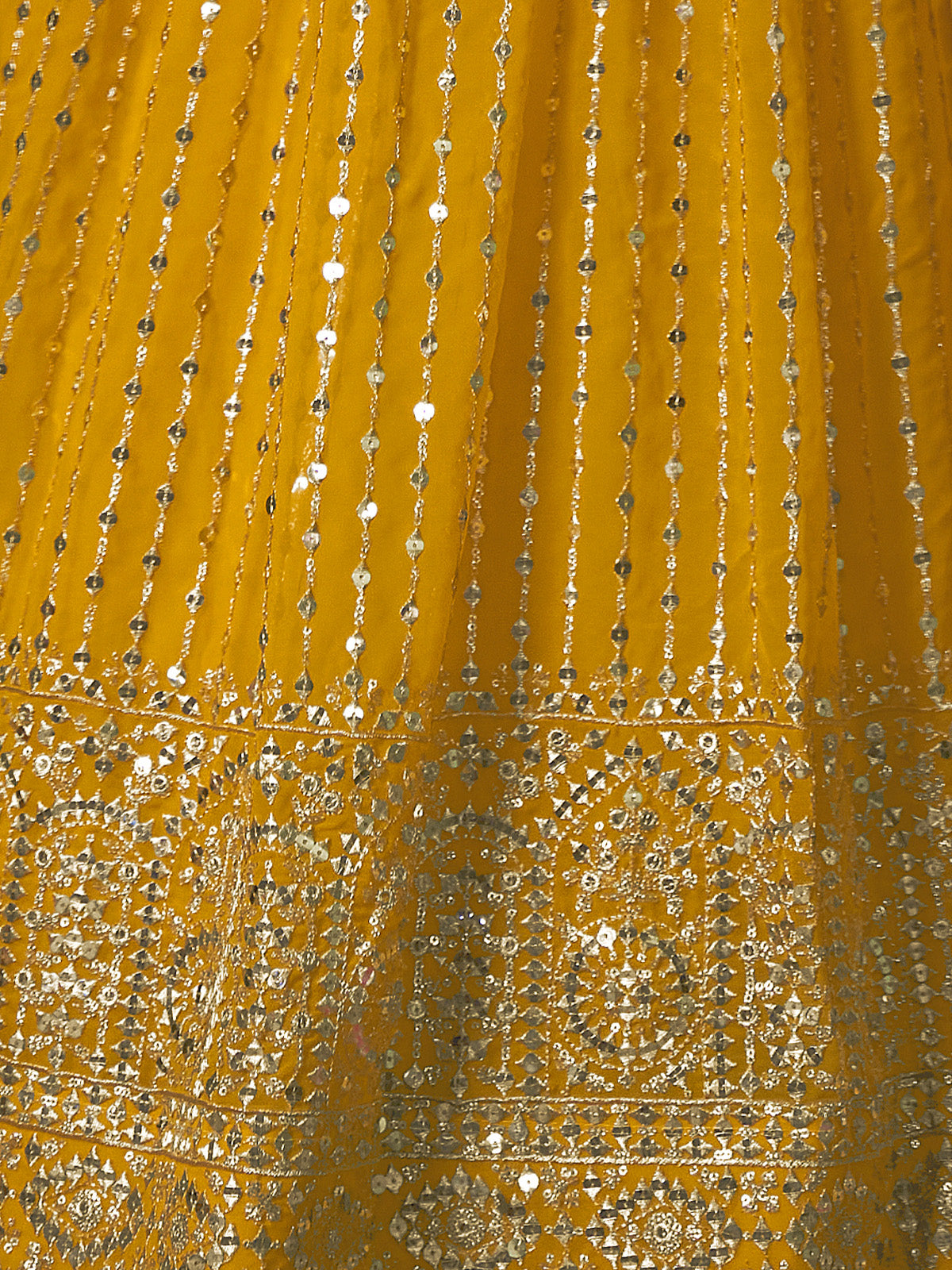 Yellow Embroidered Semi Stitched Lehenga With Unstitched Blouse