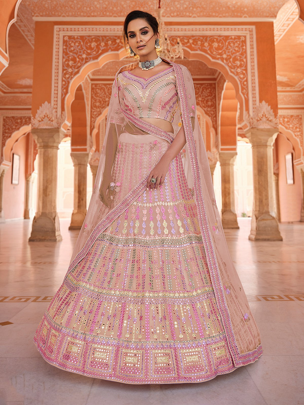 Pink Thread, Gota Semi Stitched Lehenga With Unstitched Blouse