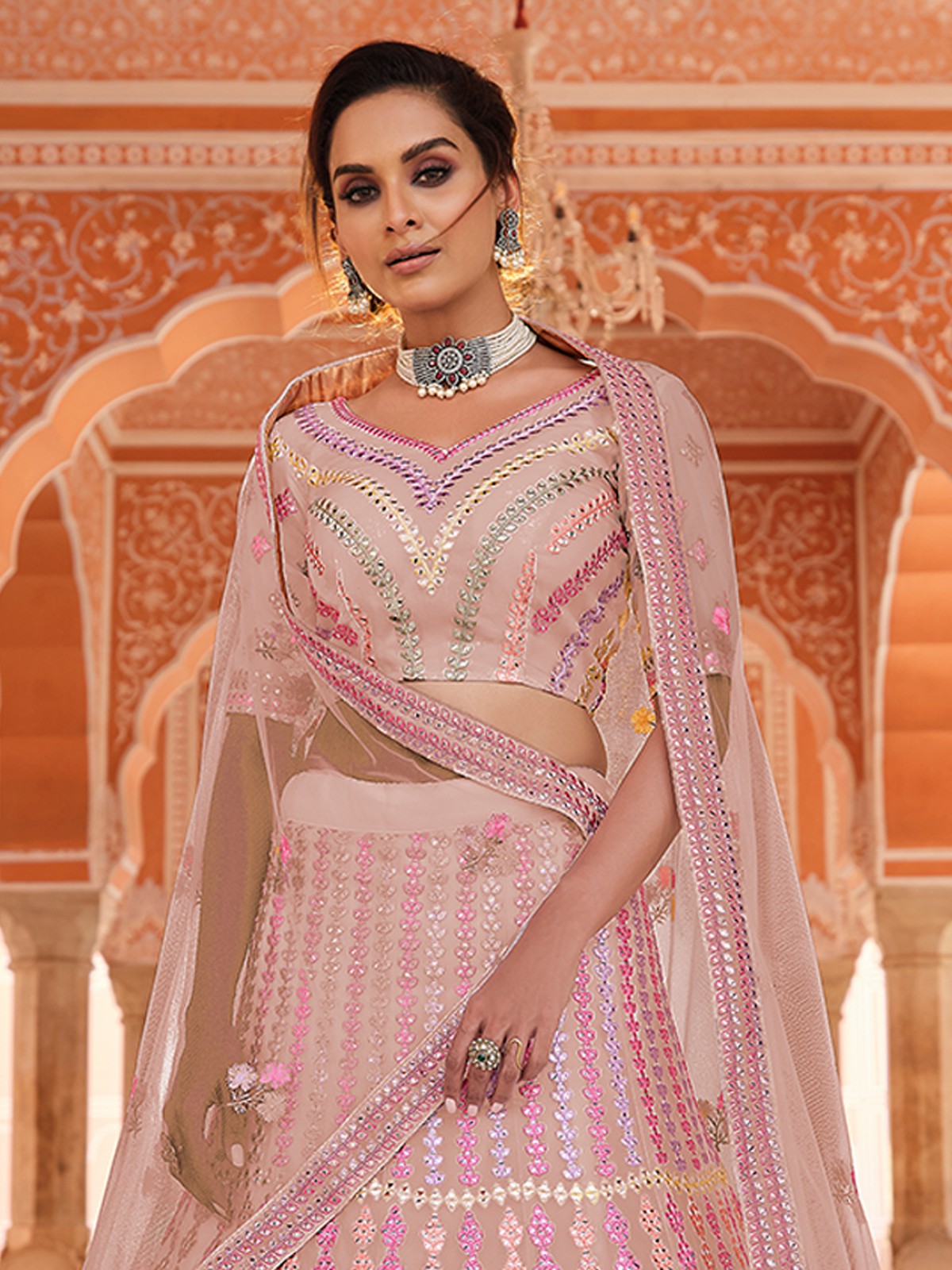Pink Thread, Gota Semi Stitched Lehenga With Unstitched Blouse